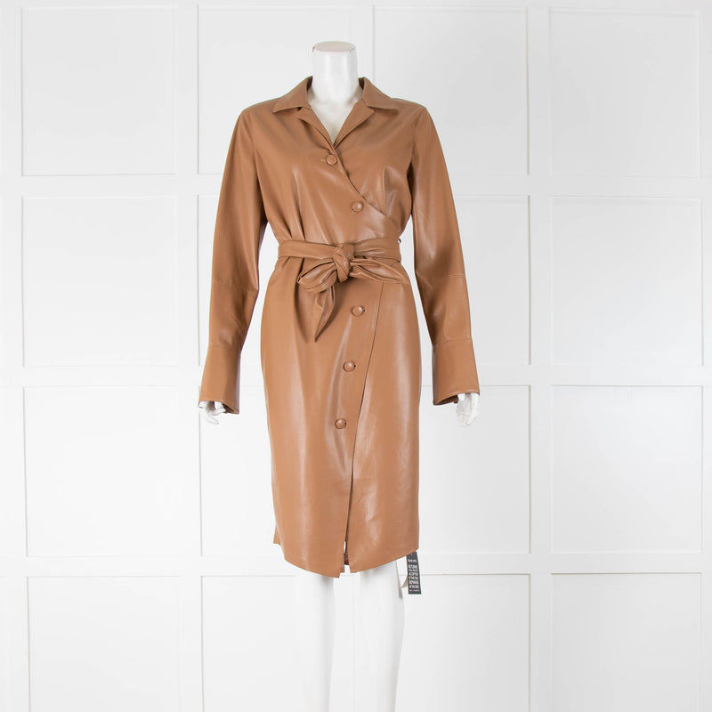 Nanushka Tan Faux Leather Wrap Dress