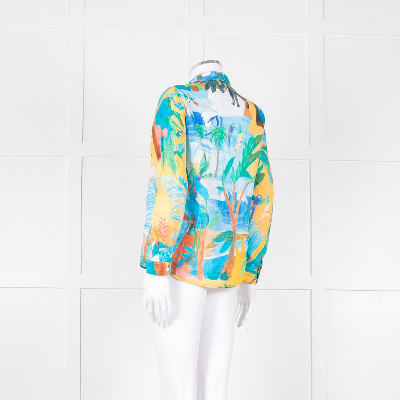 Sezane Blue Yellow Paradise Print Cotton Shirt