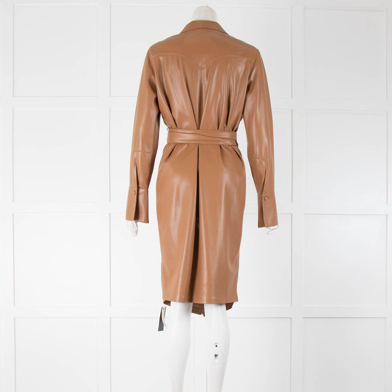 Nanushka Tan Faux Leather Wrap Dress