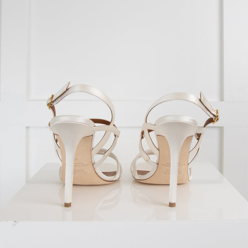 Malone Souliers Cream Satin Strappy Heeled Sandals