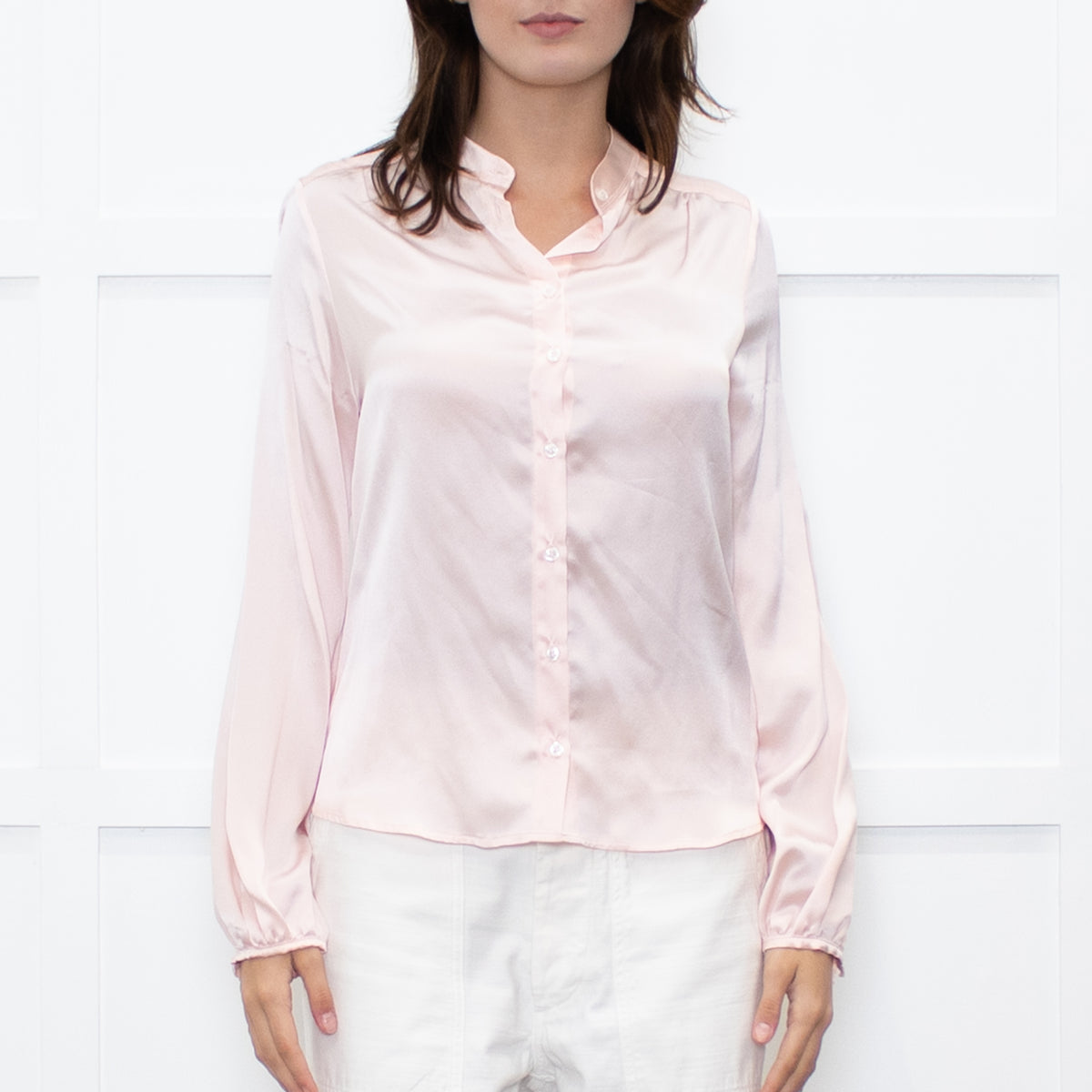 Ridley Peach Silk Satin Collarless Blouse