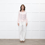 Ridley Peach Silk Satin Collarless Blouse