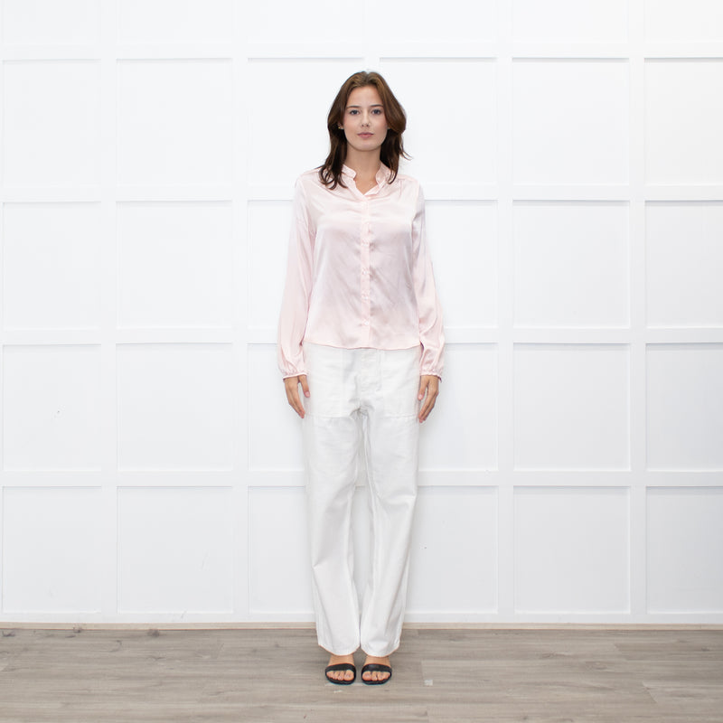 Ridley Peach Silk Satin Collarless Blouse