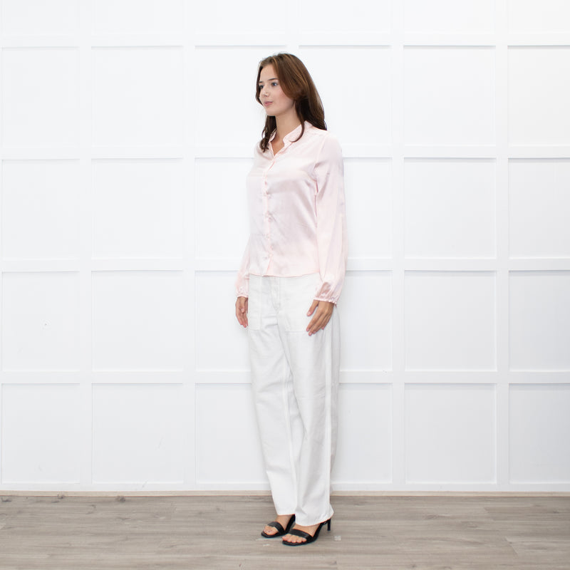 Ridley Peach Silk Satin Collarless Blouse