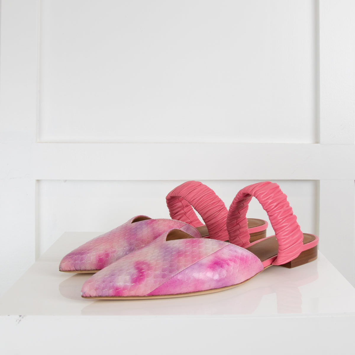 Malone Souliers Pink Embossed Leather Flat Mules