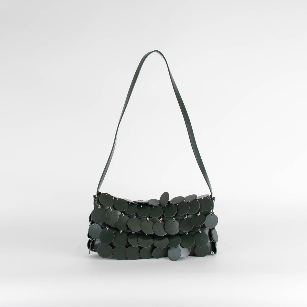 Paco Rabanne Green Leather Sphere Disc Embellished Shoulder Bag
