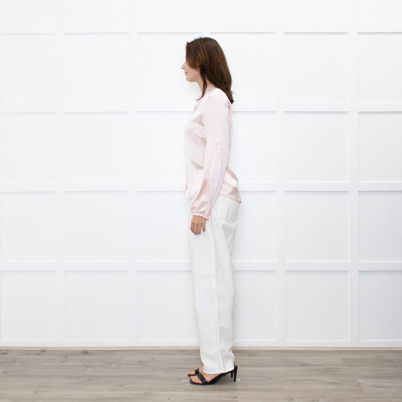 Ridley Peach Silk Satin Collarless Blouse