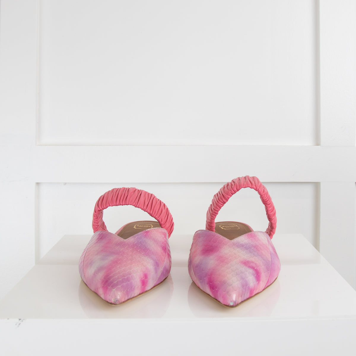 Malone Souliers Pink Embossed Leather Flat Mules