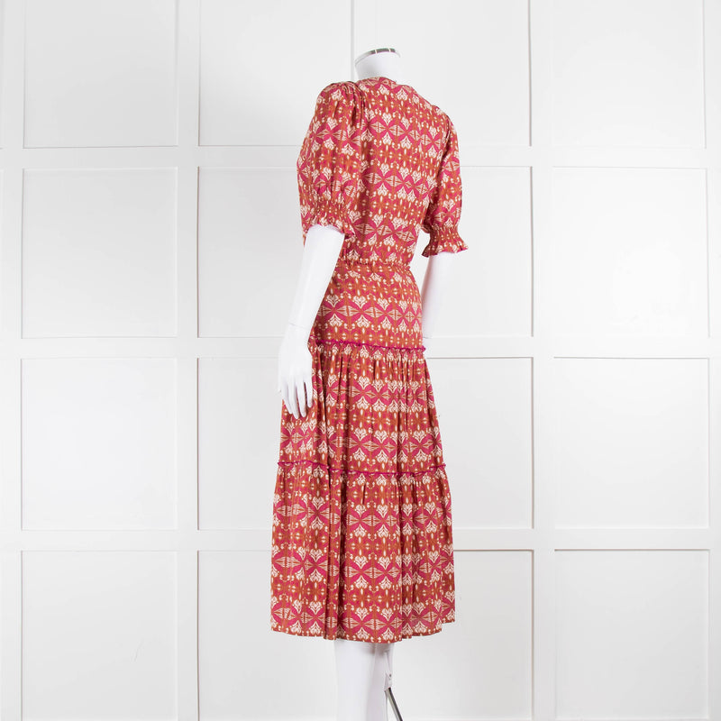 Lexy London Tan Pink Cotton Tiered Short Sleeve Dress