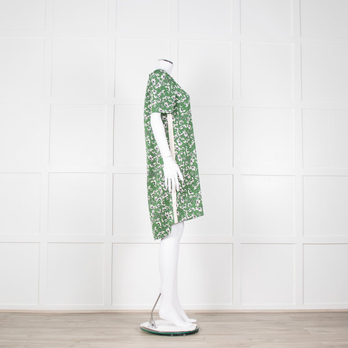 Me + Em Green Cream Floral Side Strap Tunic Dress