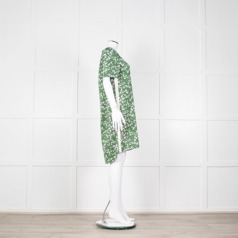 Me + Em Green Cream Floral Side Strap Tunic Dress