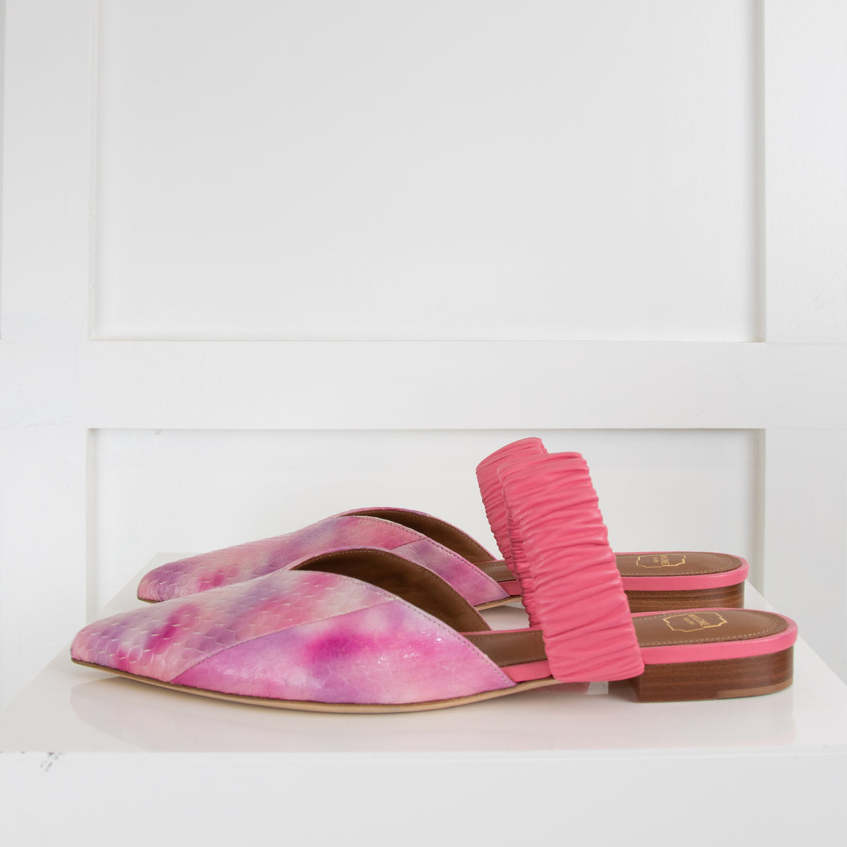 Malone Souliers Pink Embossed Leather Flat Mules