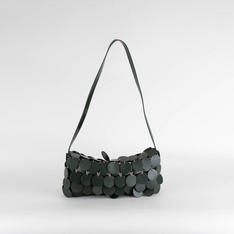 Paco Rabanne Green Leather Sphere Disc Embellished Shoulder Bag