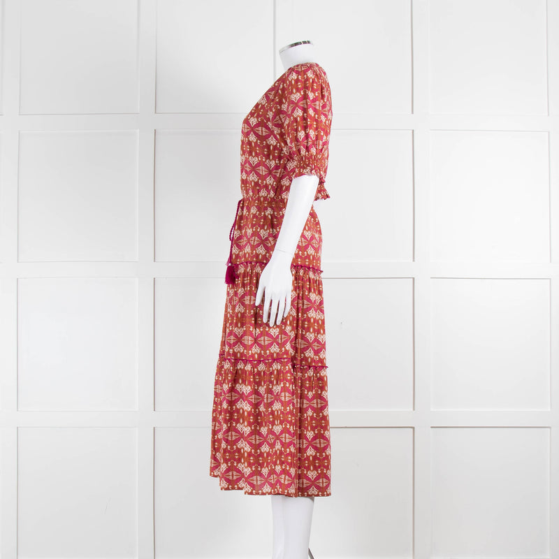 Lexy London Tan Pink Cotton Tiered Short Sleeve Dress