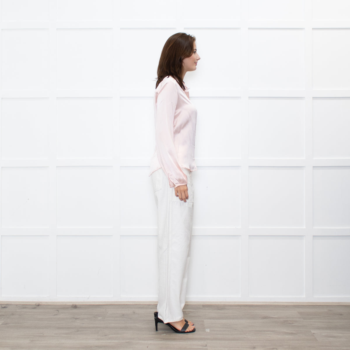 Ridley Peach Silk Satin Collarless Blouse