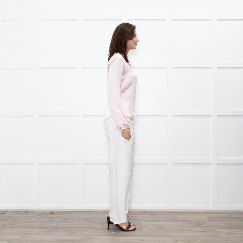 Ridley Peach Silk Satin Collarless Blouse