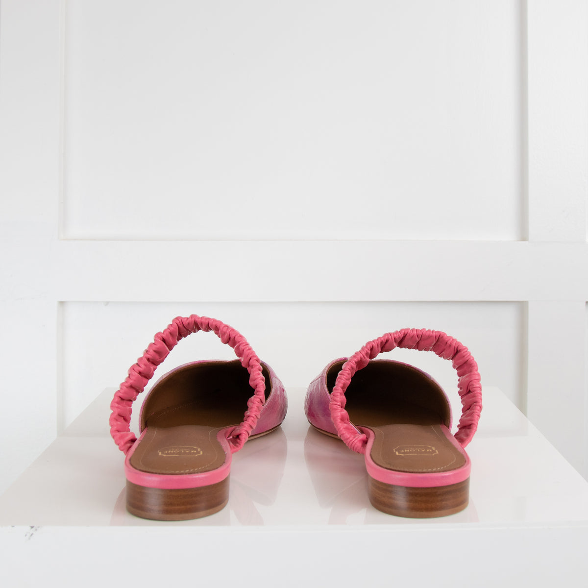 Malone Souliers Pink Embossed Leather Flat Mules