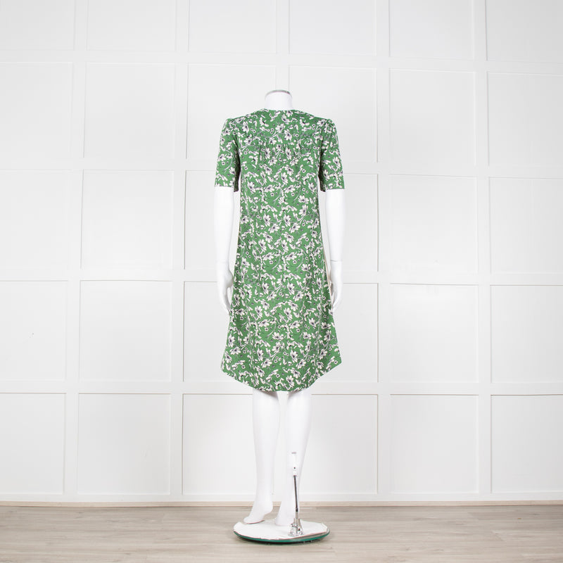 Me + Em Green Cream Floral Side Strap Tunic Dress
