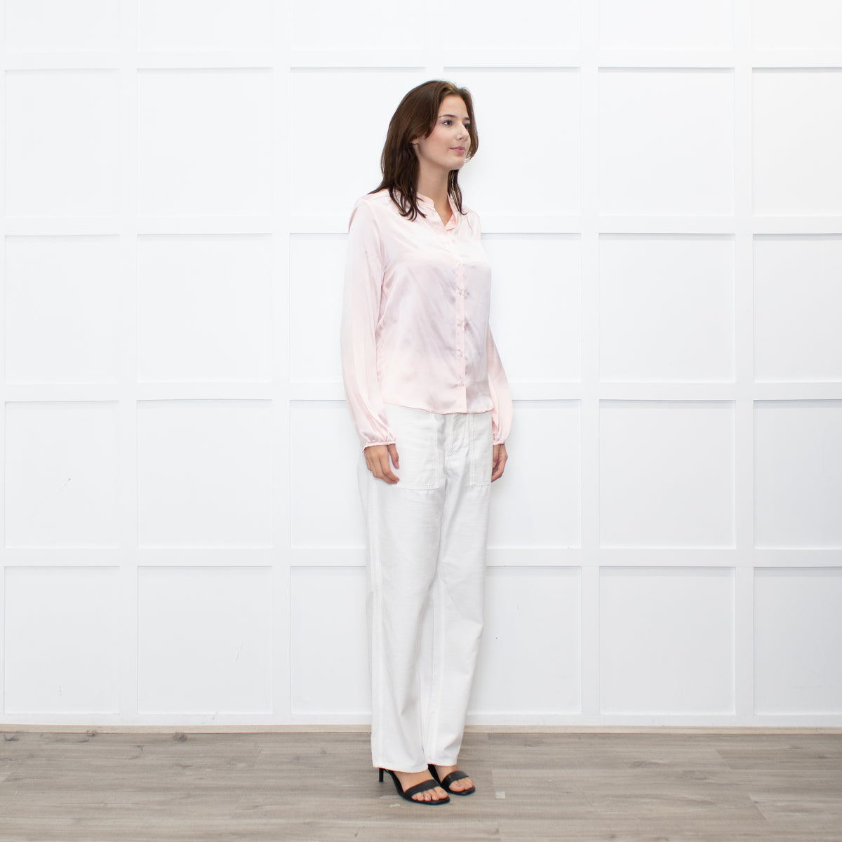 Ridley Peach Silk Satin Collarless Blouse