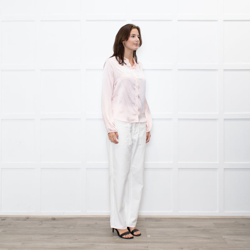 Ridley Peach Silk Satin Collarless Blouse