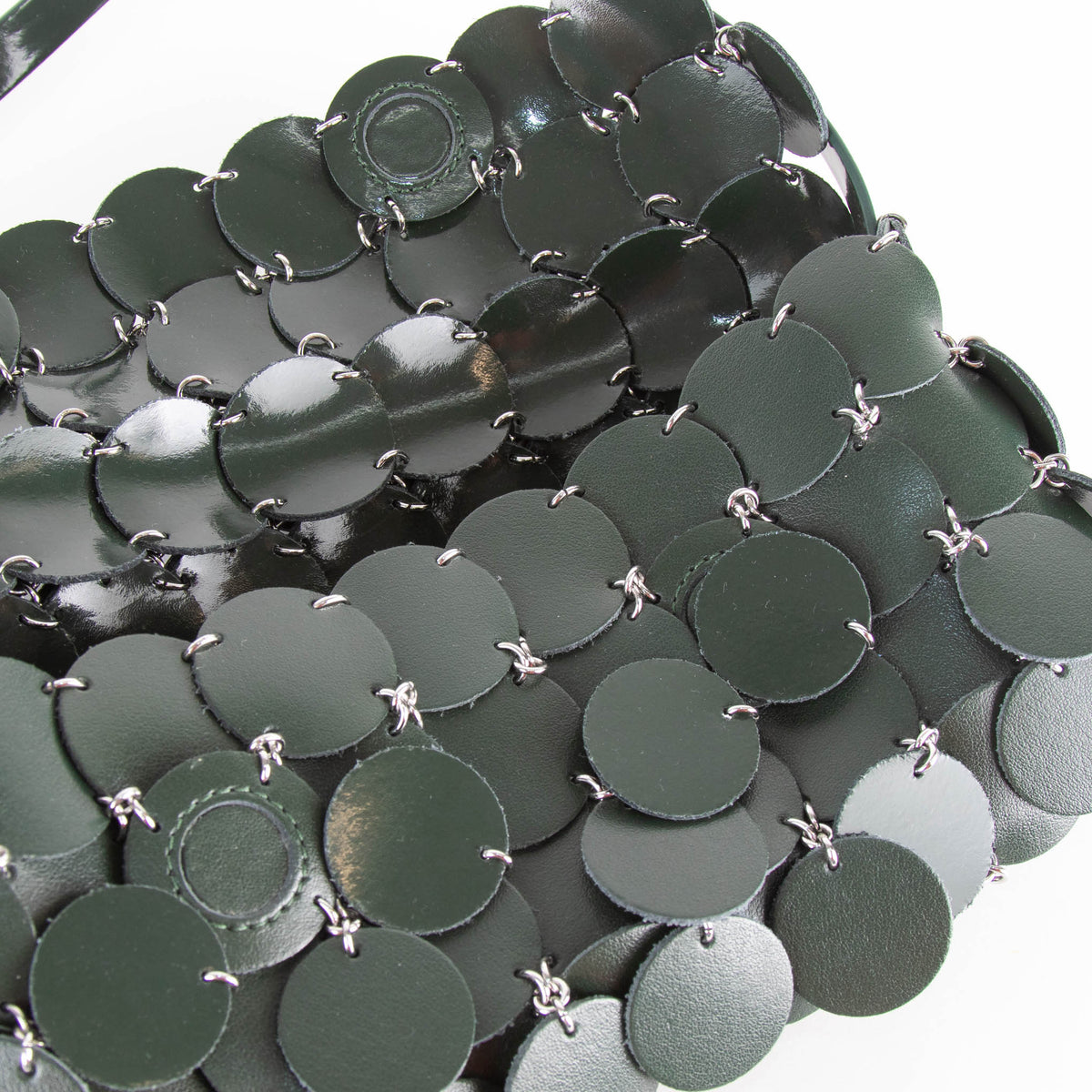 Paco Rabanne Green Leather Sphere Disc Embellished Shoulder Bag