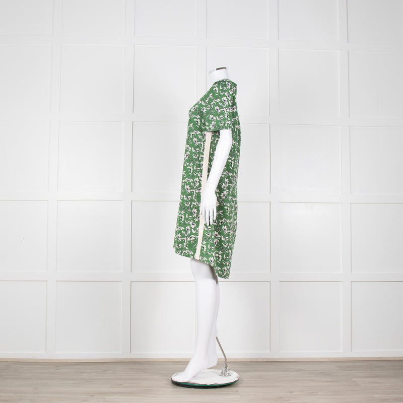 Me + Em Green Cream Floral Side Strap Tunic Dress