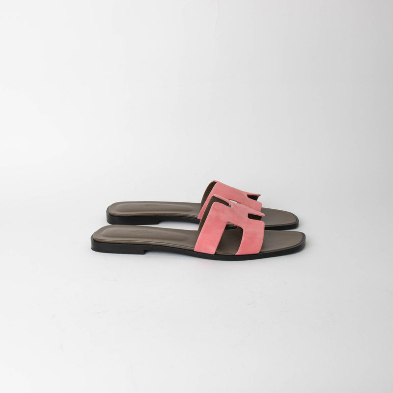 Hermes Rose Suede Oran Sandals