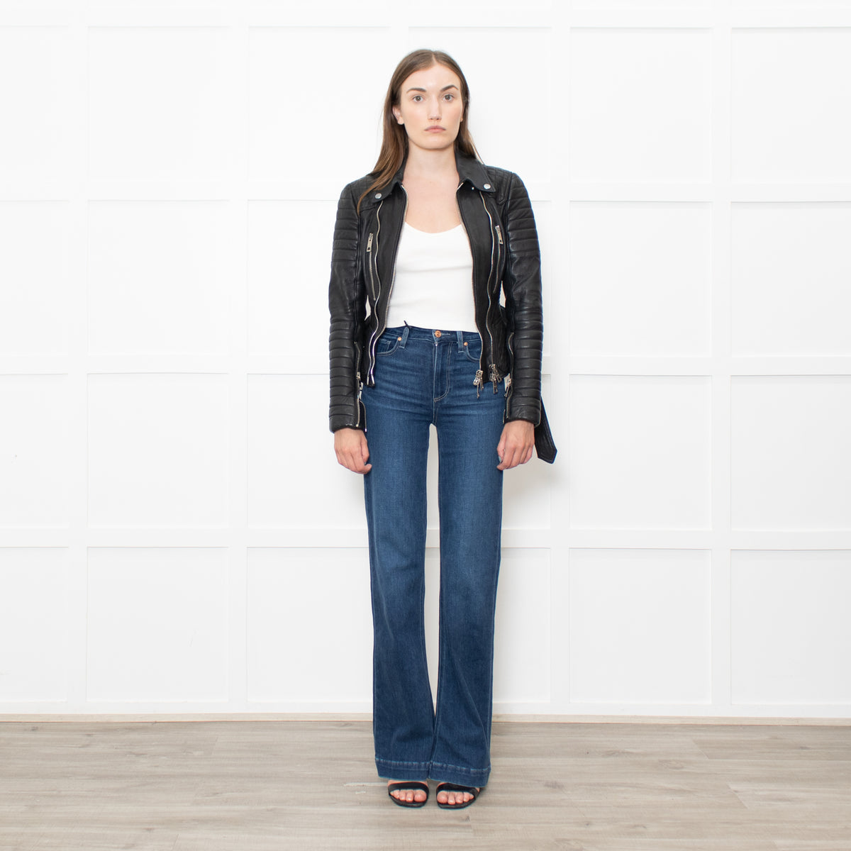 Burberry Black Leather Zip Detail Biker Jacket