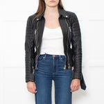 Burberry Black Leather Zip Detail Biker Jacket