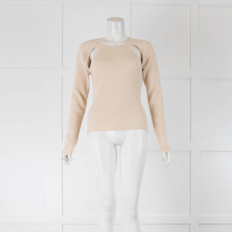Reformation Cream Ribbed Jumper with cut out details