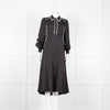 Me + Em Black Cream Polka Dot Long Sleeve Midi Dress