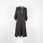 Me + Em Black Cream Polka Dot Long Sleeve Midi Dress
