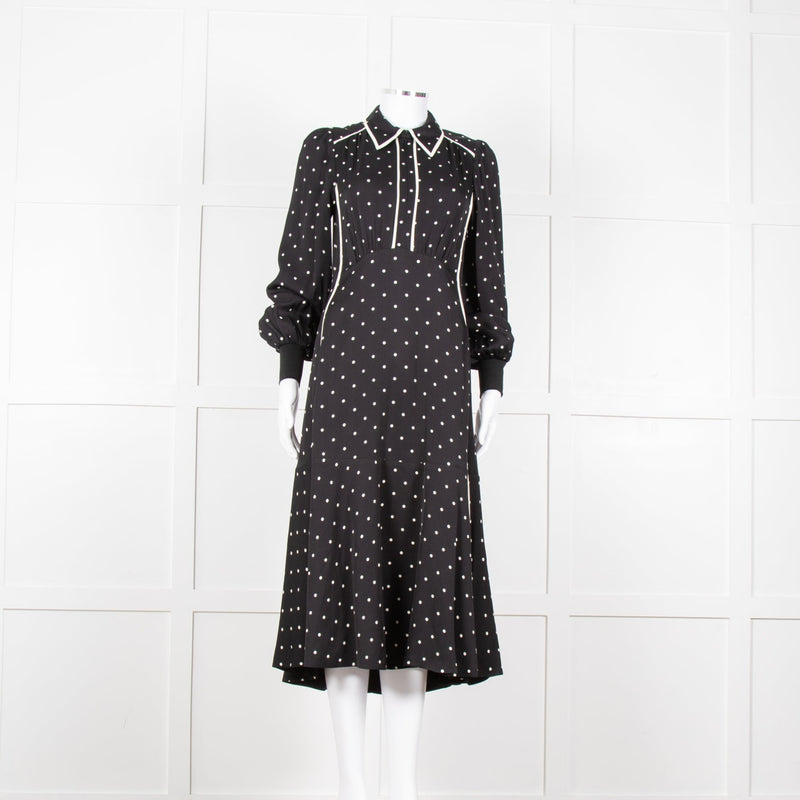 Me + Em Black Cream Polka Dot Long Sleeve Midi Dress