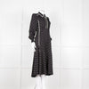 Me + Em Black Cream Polka Dot Long Sleeve Midi Dress