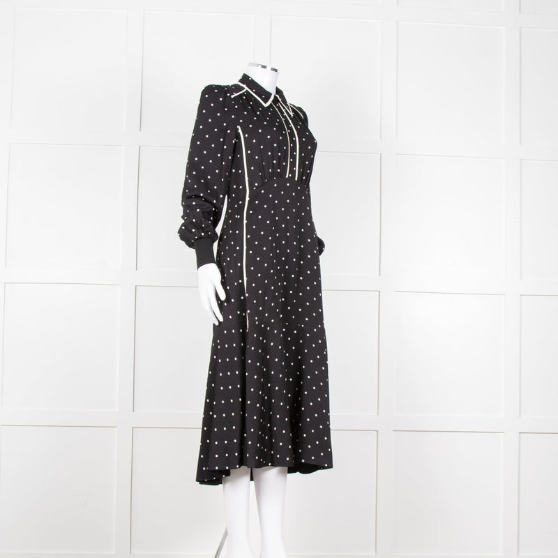 Me + Em Black Cream Polka Dot Long Sleeve Midi Dress