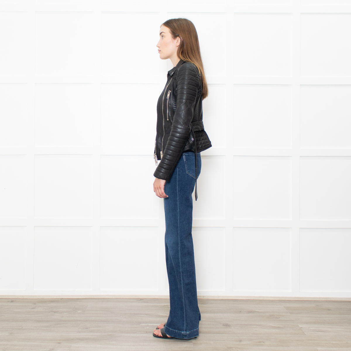 Burberry Black Leather Zip Detail Biker Jacket