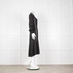 Me + Em Black Cream Polka Dot Long Sleeve Midi Dress