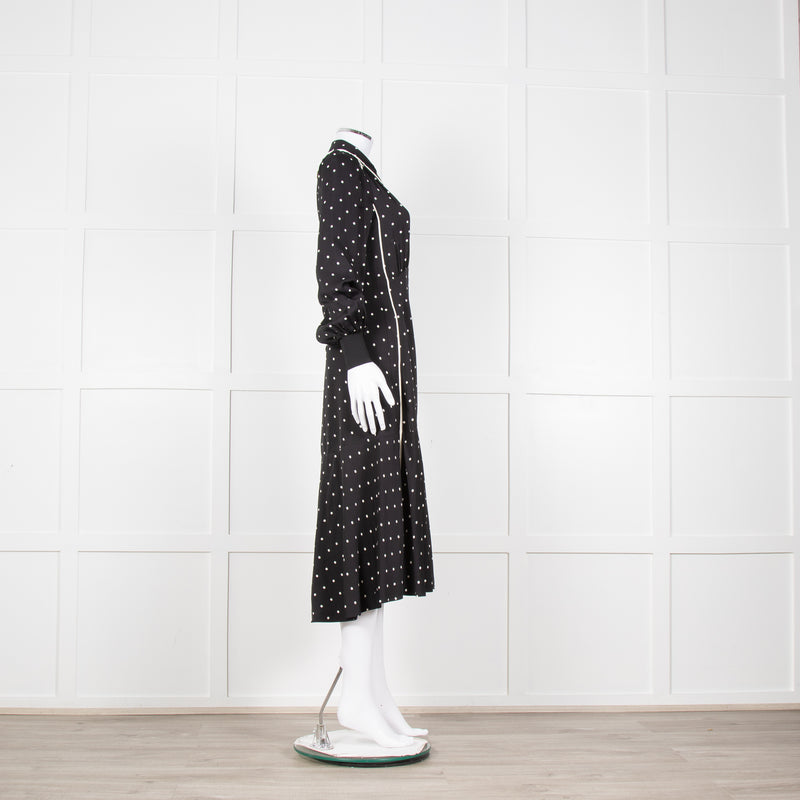 Me + Em Black Cream Polka Dot Long Sleeve Midi Dress