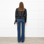 Burberry Black Leather Zip Detail Biker Jacket