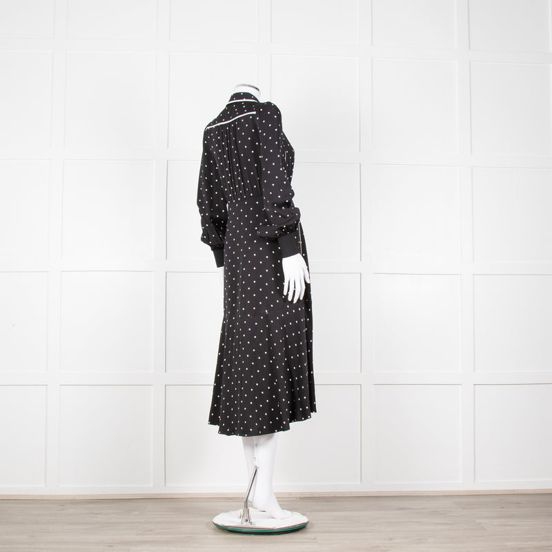 Me + Em Black Cream Polka Dot Long Sleeve Midi Dress