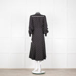 Me + Em Black Cream Polka Dot Long Sleeve Midi Dress