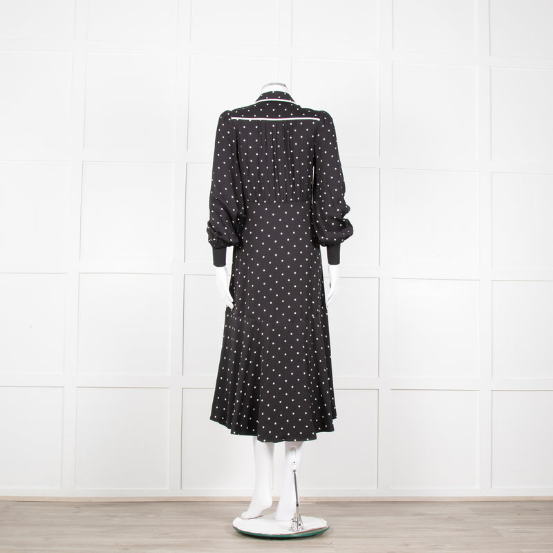 Me + Em Black Cream Polka Dot Long Sleeve Midi Dress