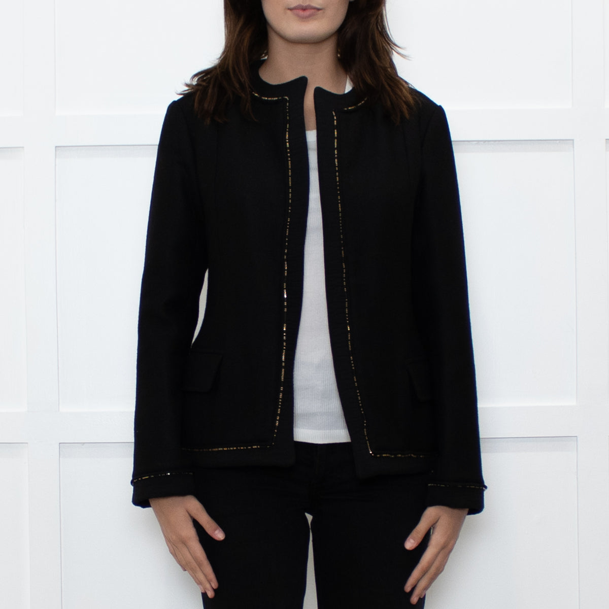 Saint Laurent Black Zip Trim Detail Wool Belted Jacket