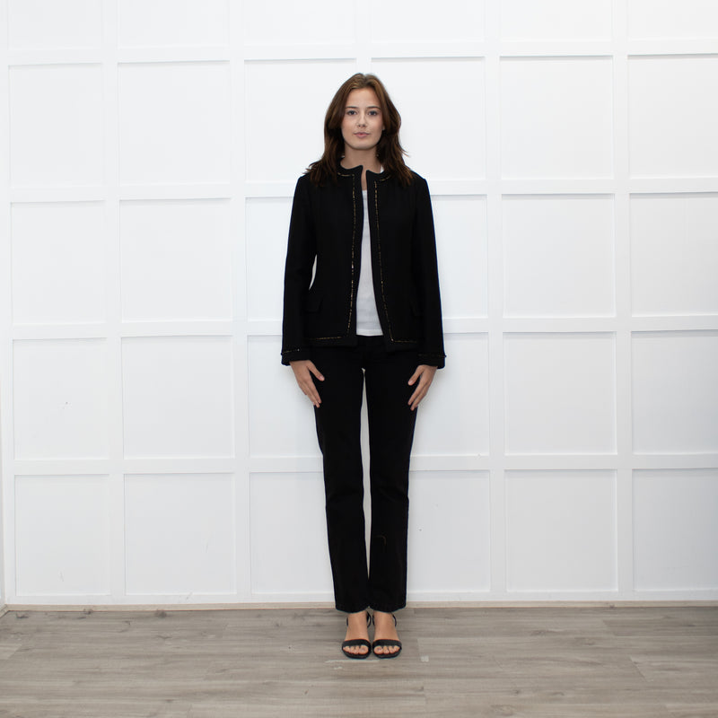 Saint Laurent Black Zip Trim Detail Wool Belted Jacket