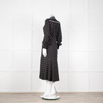 Me + Em Black Cream Polka Dot Long Sleeve Midi Dress