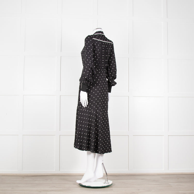 Me + Em Black Cream Polka Dot Long Sleeve Midi Dress