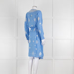 Melissa Odabash Blue Soft Collarless Shirt Dress with White Embroidery