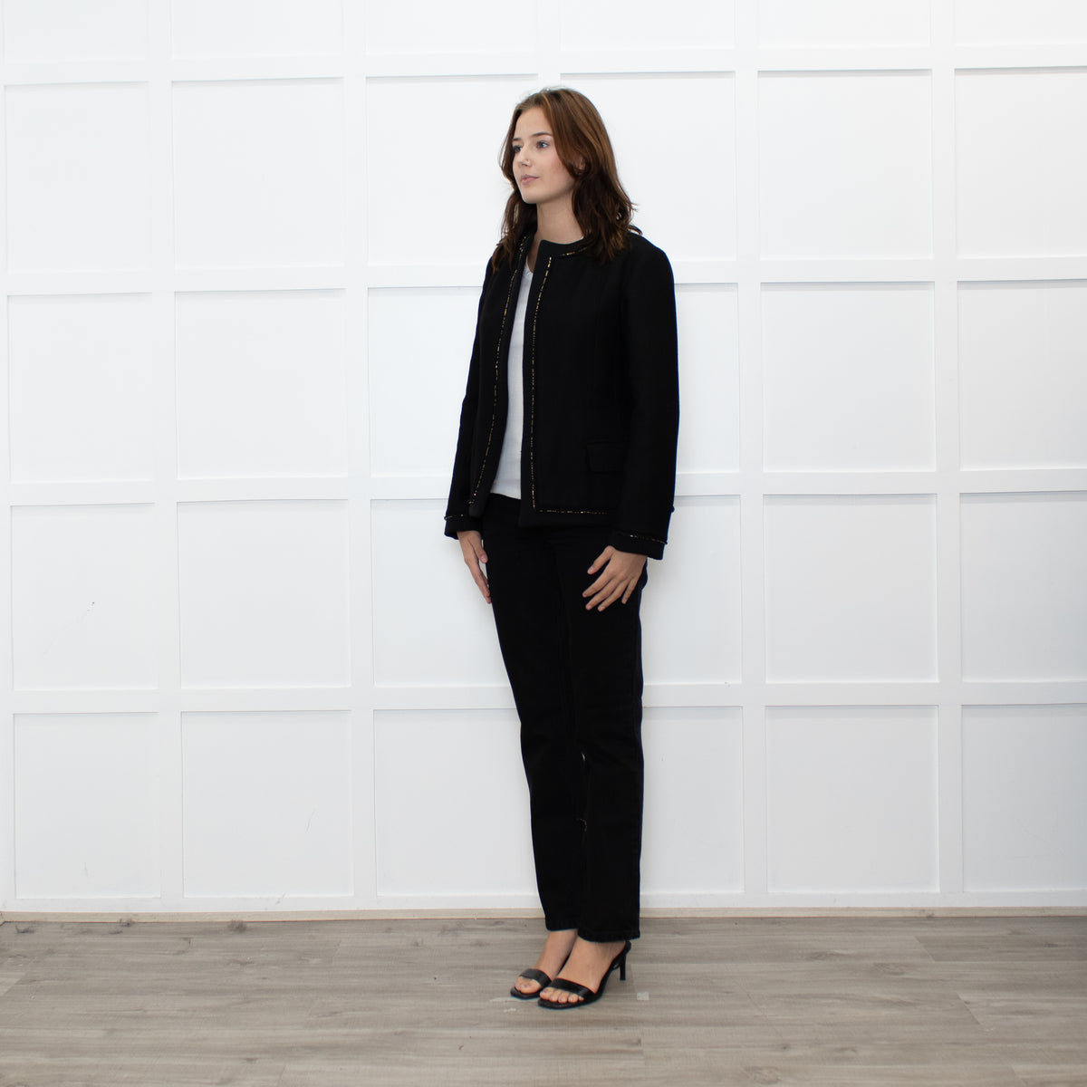 Saint Laurent Black Zip Trim Detail Wool Belted Jacket