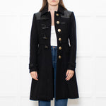 Burberry Black Wool Duffle Coat With Leather Shoulder Inserts