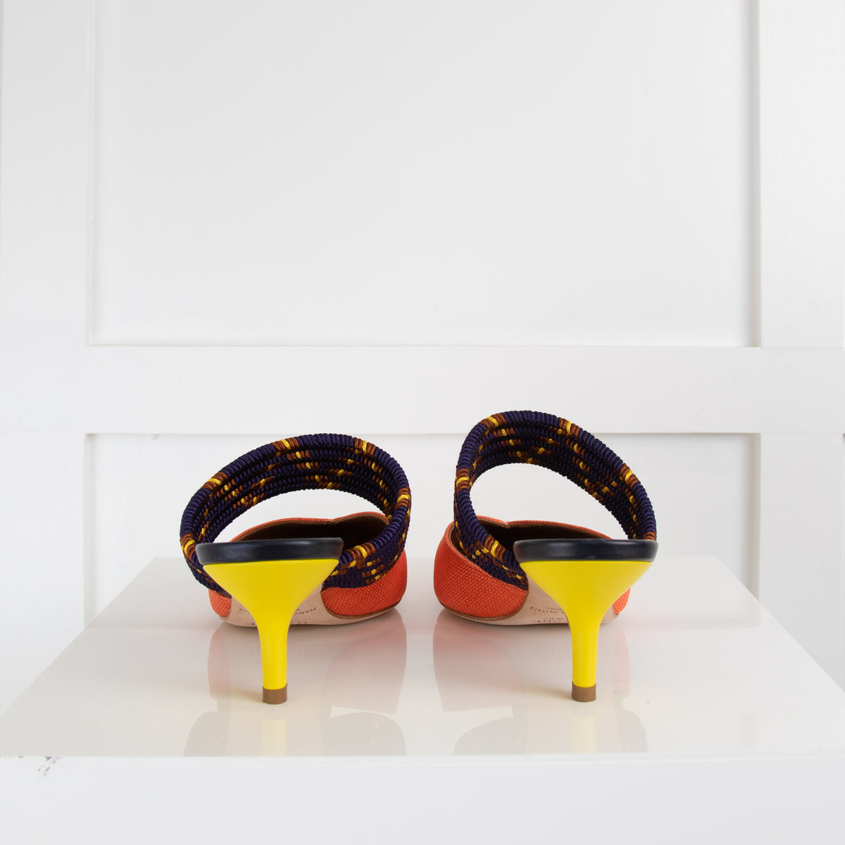 Malone Souliers Orange Fabric Purple Strap Pointy Mules